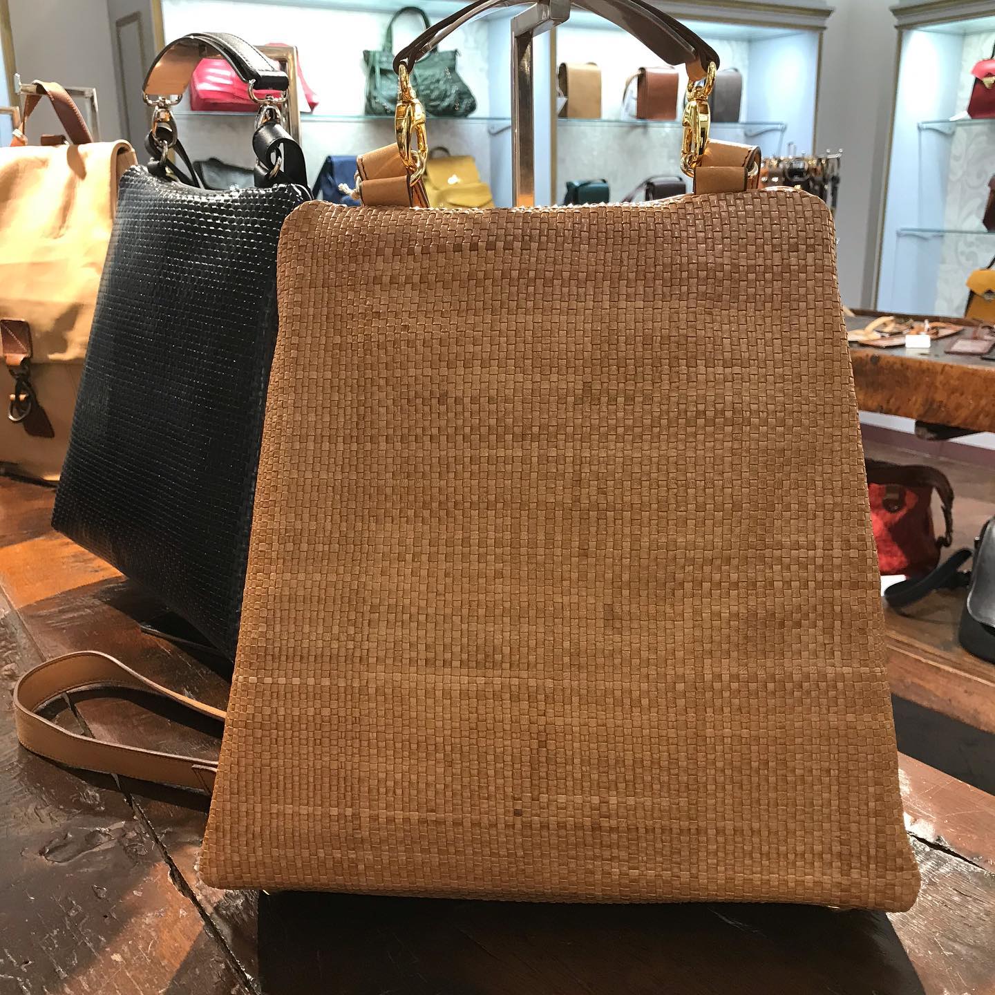 Woven Raffia Tote With Braided Leather Handle